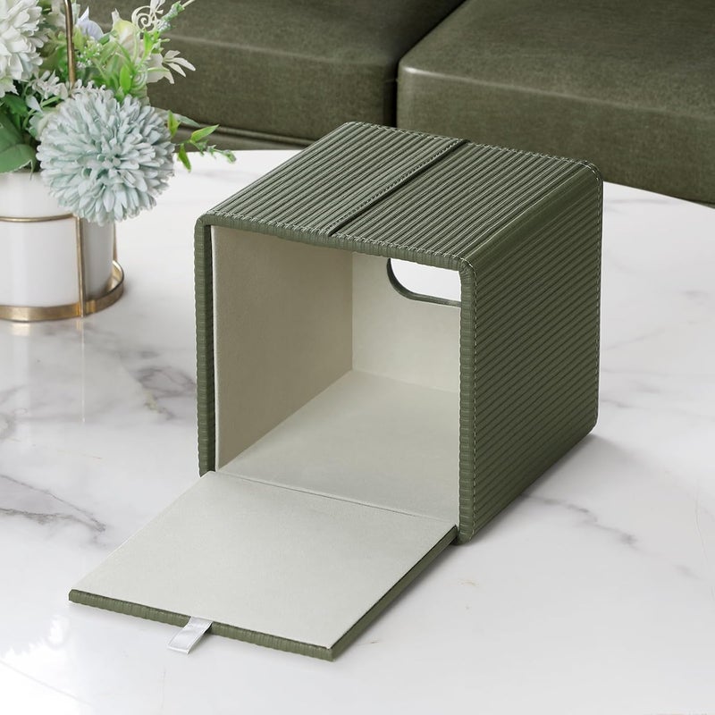Cretkhp Tissue Box Cover Square with Magnetic Closure, PU Leather Tissue Box Holder for Bathroom NightStands Livingroom, Decorative Modern Square Tissue Holder (Green) - Image 3